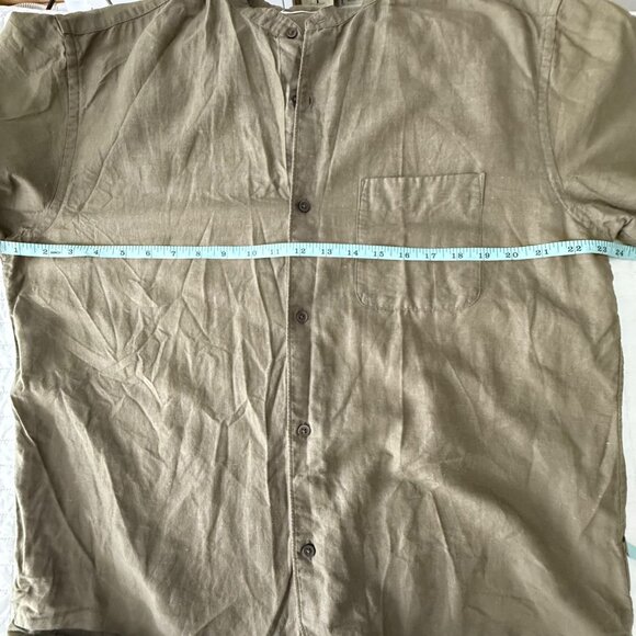 Unisex Uniqlo Olive Green Linen-Cotton Short Sleeve Button-Up Shirt Size M - Picture 5 of 9